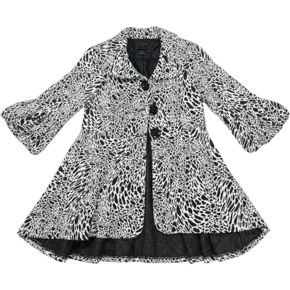 Ali Miles Leopard Print Jacket Womens Medium Black‎ White Excellent Bell Sleeve